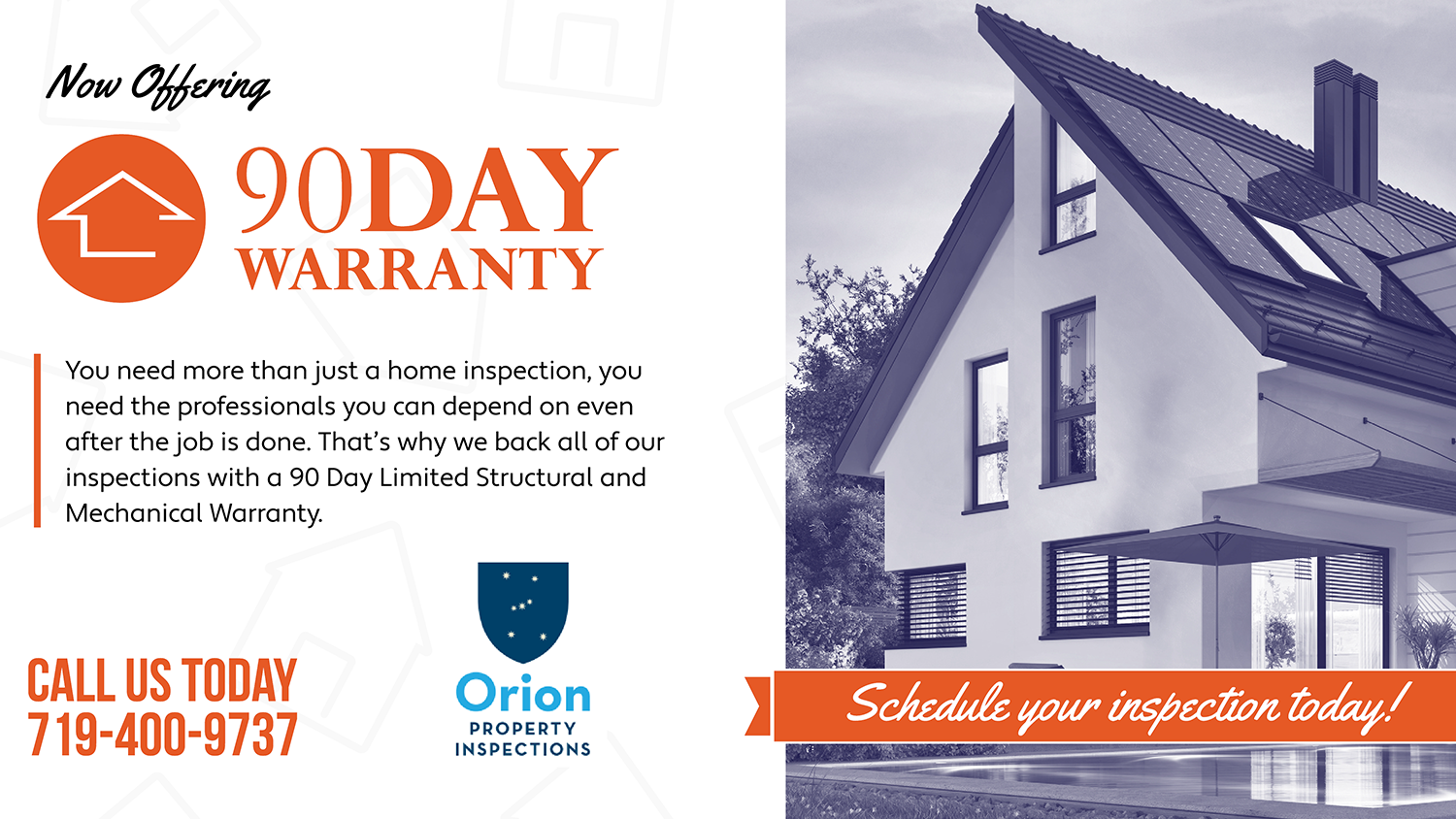 We back all of our inspection with a 90-day limited structural and mechanical warranty.